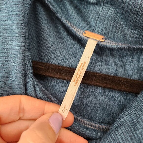 NWT Free People Sundown Jersey Dress Blue Dark Green Fitted Boho Women's L - Picture 8 of 8